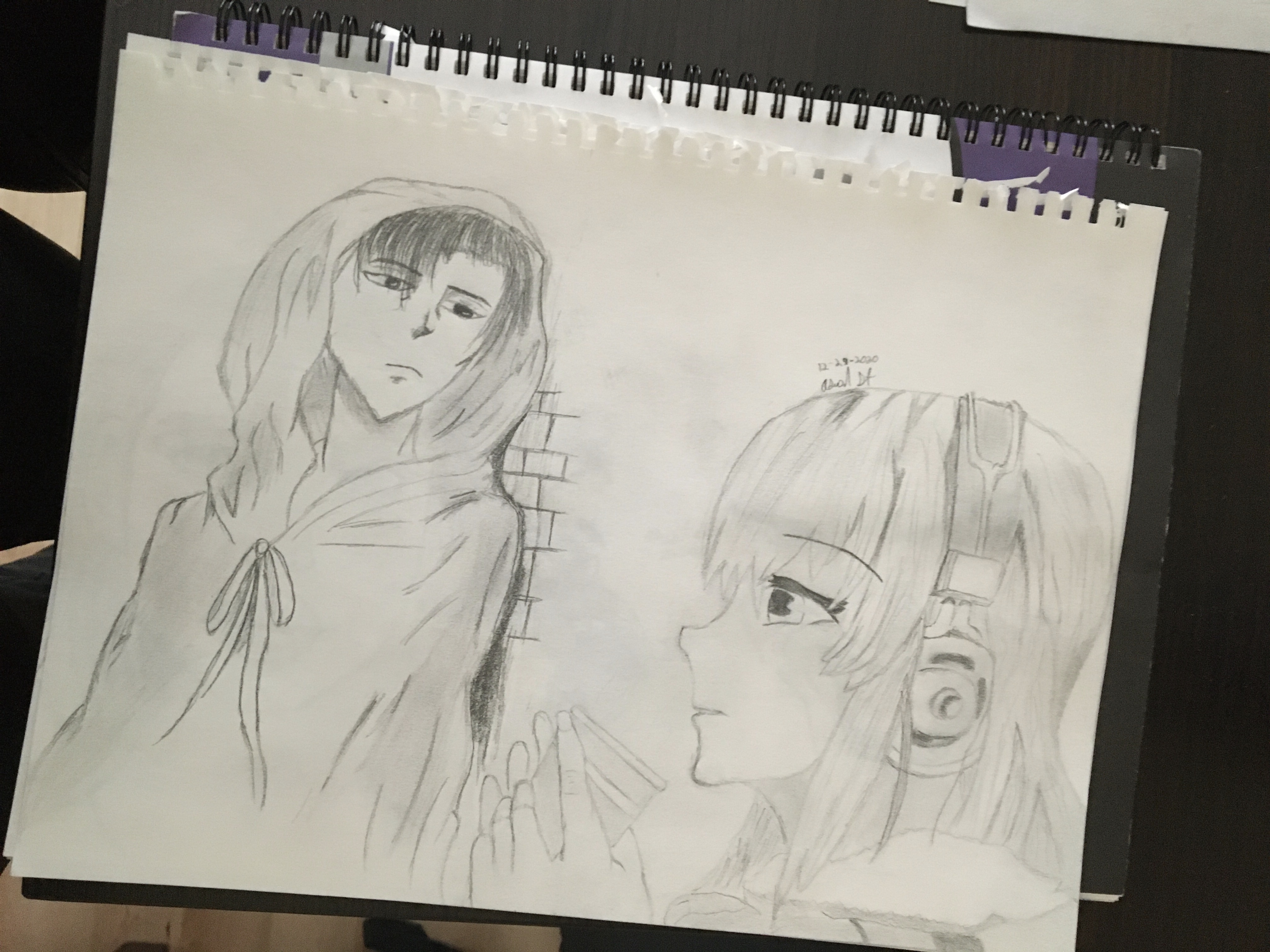 Pencil drawing of two anime characters